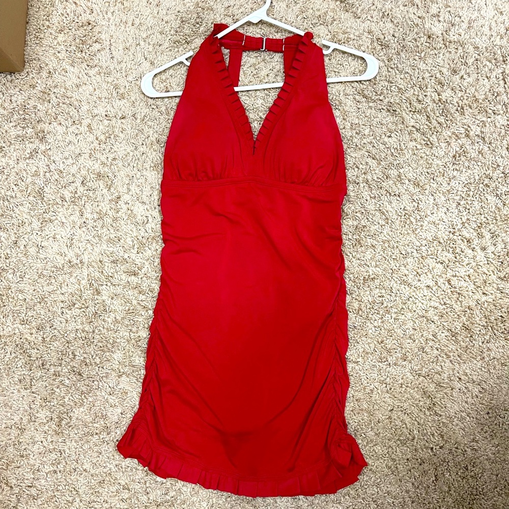 Jantzen Red V-Neck Halter Top Swimsuit Dress